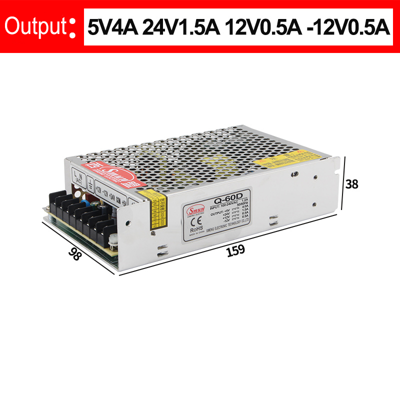 Q-60D 5V4A 12V1A 24V1A -12V1A クワッド出力スイッチング電源