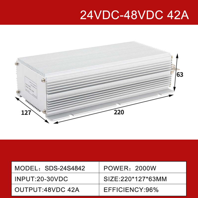 ゴルフカー用 24VDC 〜 48VDC 3A 〜 42A 非絶縁防水ステップアップ DC-DC コンバータ